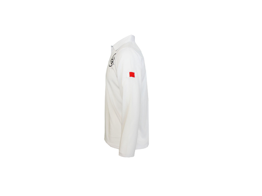 180GSM Lapel Collar Men White Long Sleeve T Shirt With Buttons And Embroidery