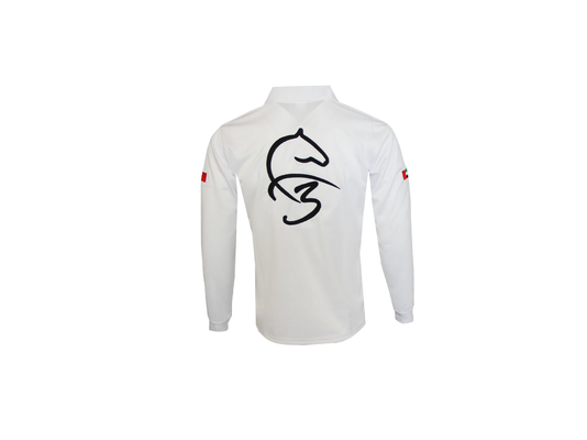 180GSM Lapel Collar Men White Long Sleeve T Shirt With Buttons And Embroidery